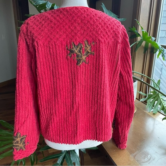 Vintage Red Chenille Button Front Embroidered Jacket - Picture 2 of 11